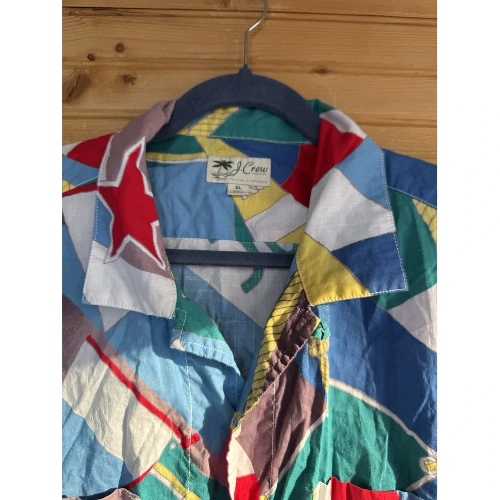 J .Crew Sailboat Shirt Short Sleeved Blue Multi Large Summer BBQ Business Casual